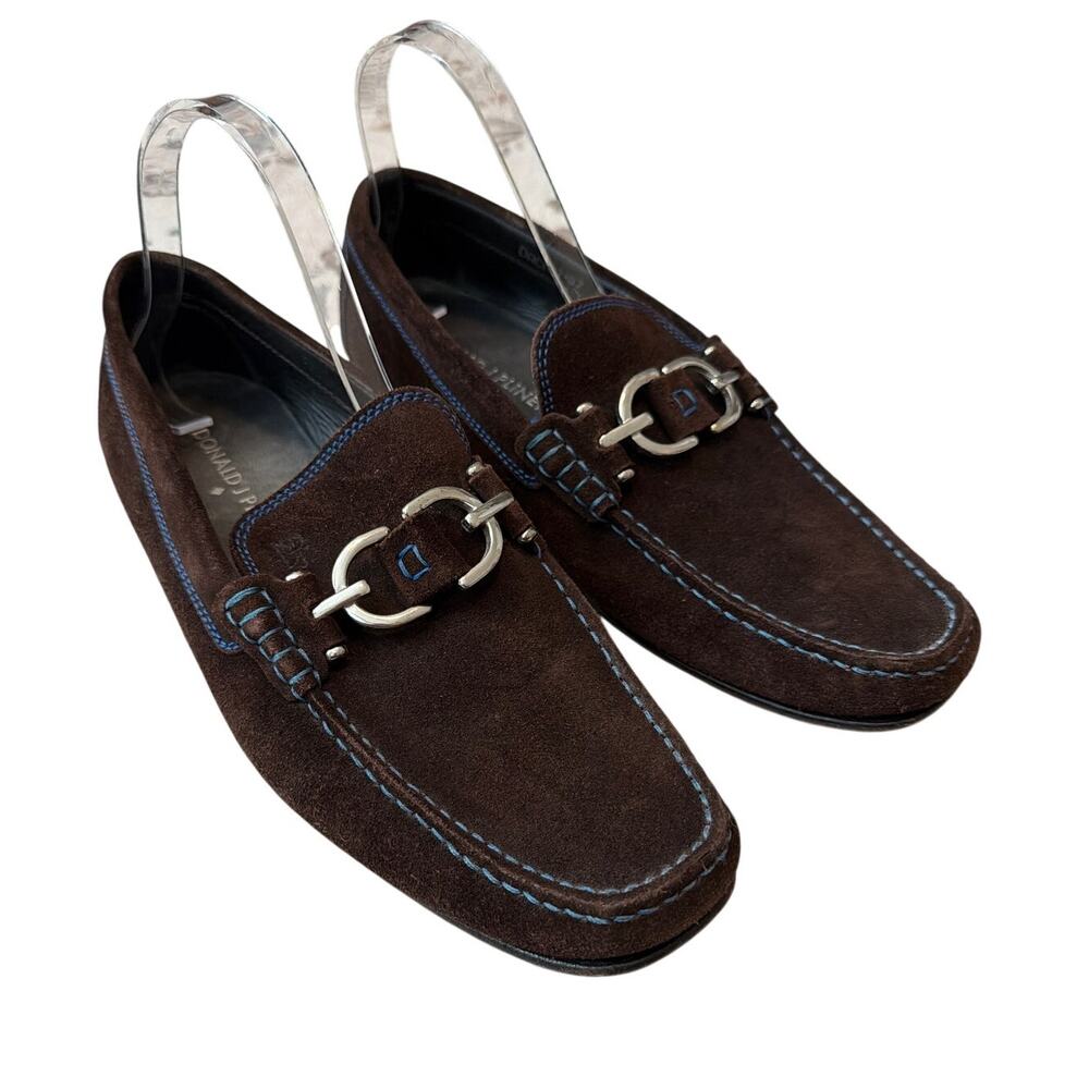 Donald J. Pliner Men's Brown Suede Loafers with Silver Hardware